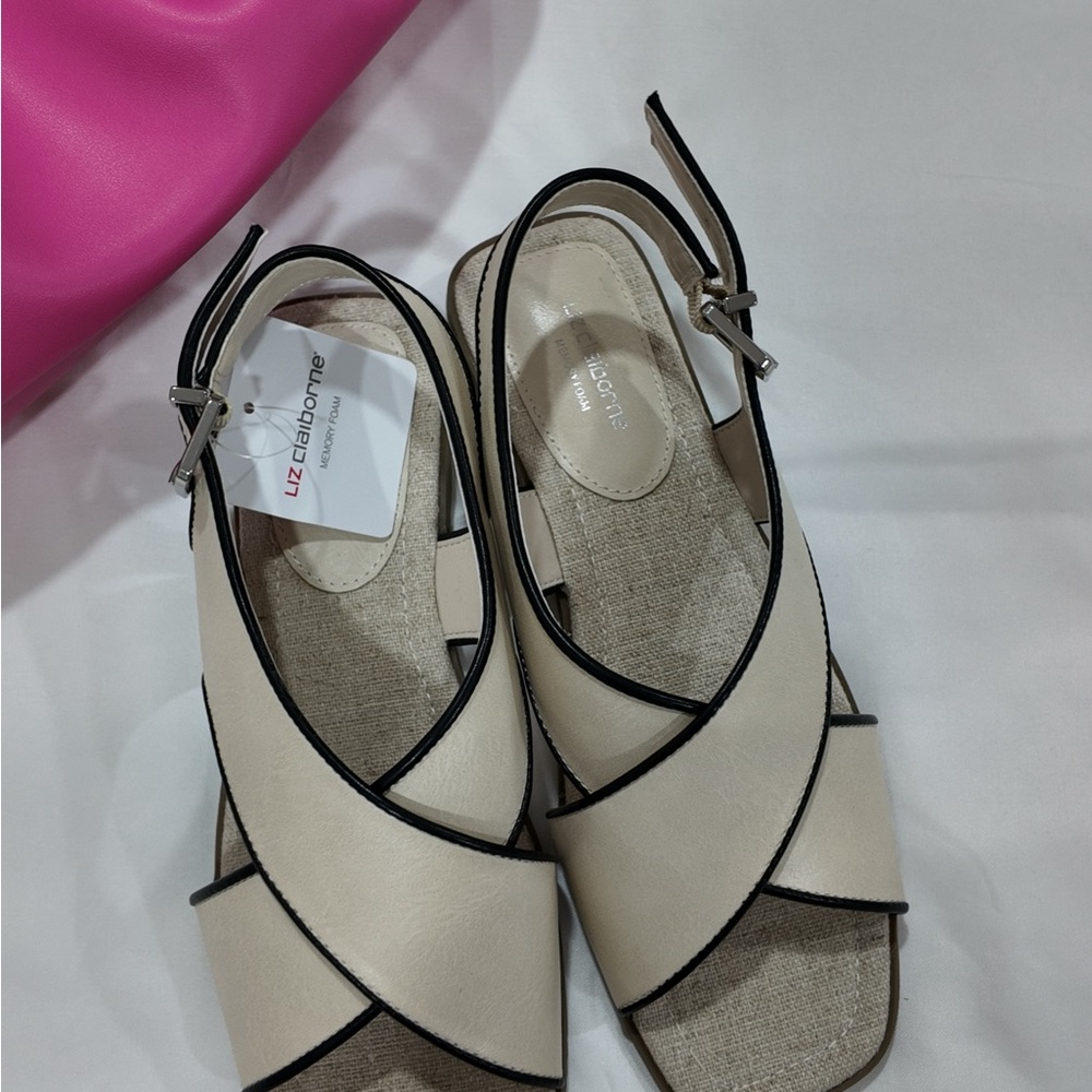 Liz Claiborne Cream Slingback Sandals with Black Trim
